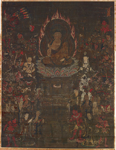 釈迦三尊十六善神像図